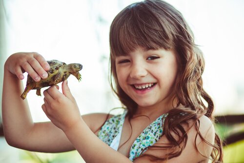pige med skildpadde