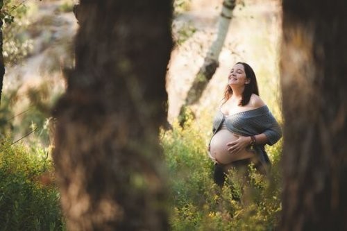 glad, gravid kvinde i skoven