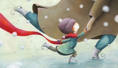 pige står på skøjter