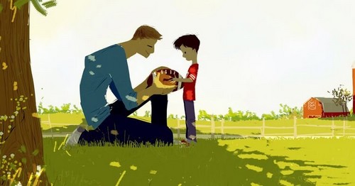 far og søn leger udenfor