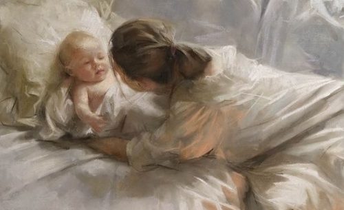 Maleri af mor og baby