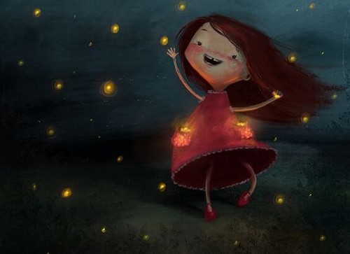 lille pige danser under stjernerne 