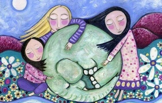 To piger krammer en pige.