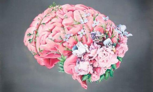 Pink hjerne med blomster