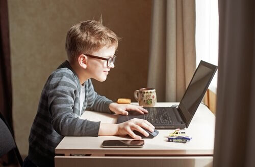 Dreng sidder foran computeren 