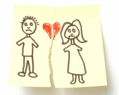 overrevet tegning af ulykkeligt par