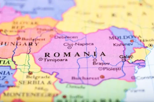 Et kort viser Rumænien